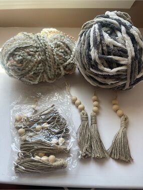 Neutral Yarn Bundle with Beige Tassel Accents - Home Accents